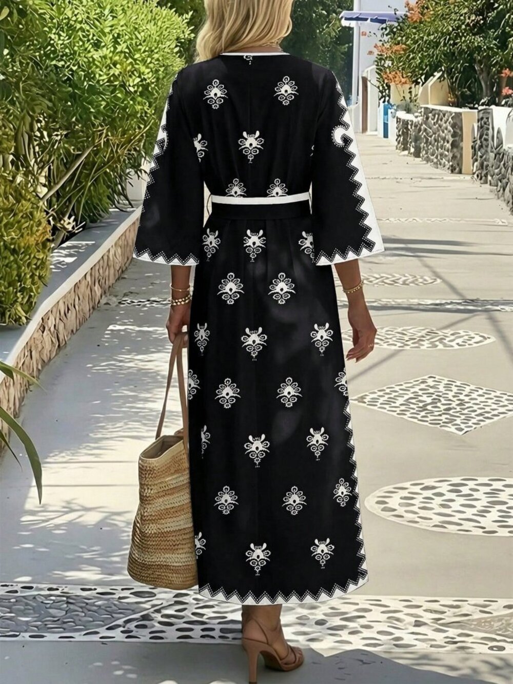Multicolor Boho Women's Casual Elegant  V-Neck Dress - Picture 2 of 5